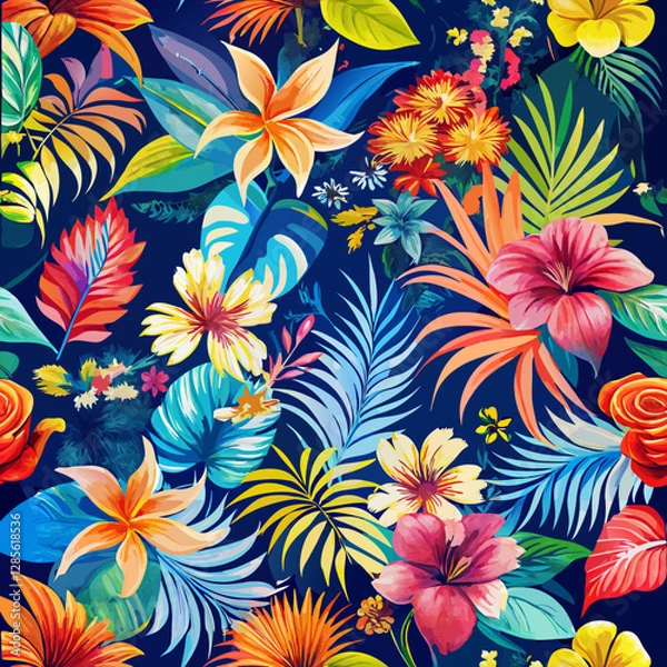Obraz flowers tropical patterns oil painting tie dye scrapbook paper generate ai