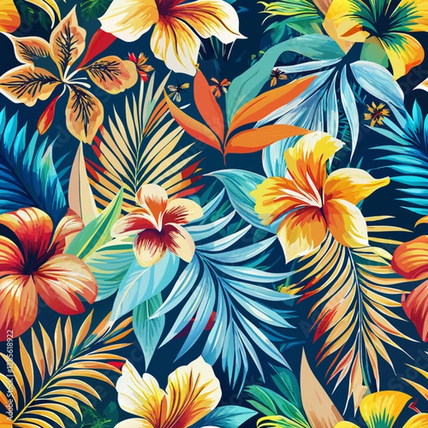 Obraz flowers tropical patterns oil painting tie dye scrapbook paper generate ai
