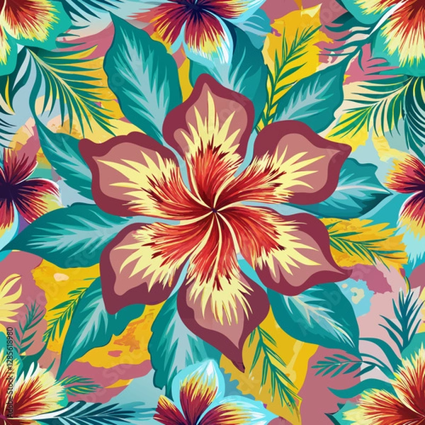 Obraz flowers tropical patterns oil painting tie dye scrapbook paper generate ai