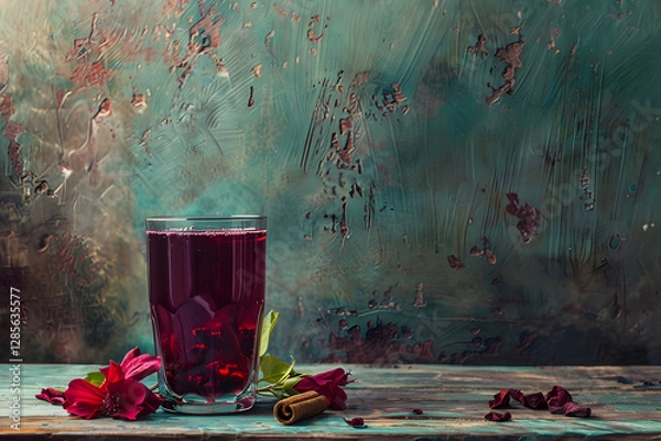 Obraz Sorrel Drink, a refreshing beverage made from the petals of the sorrel plant (hibiscus), often flavored with spices like cinnamon and cloves