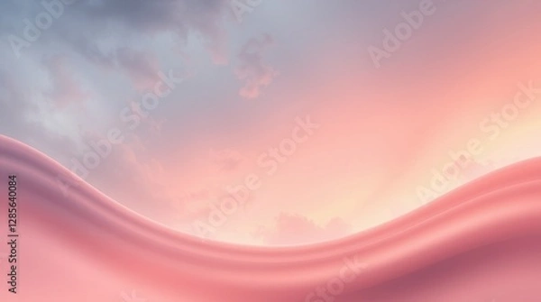 Fototapeta Gentle peach and pink sky with soft, curved hills create a serene, dreamy landscape.
