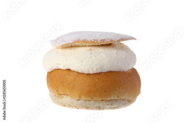 Obraz Swedish traditional cream semla, a shrove bun isolated on white background.