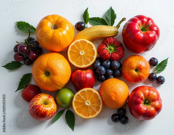 Fototapeta fruit and vegetables top shot minimal background