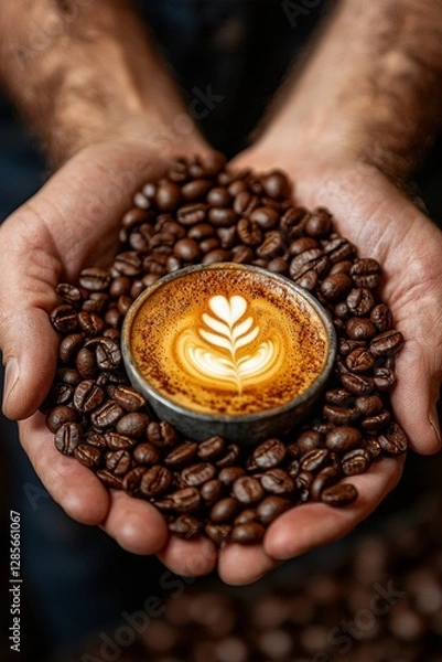 Fototapeta A person holding a cup of coffee in their hands