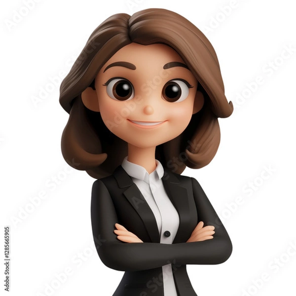 Fototapeta 3D Cartoon Businesswoman Smiling White Background. Isolated on Transparent or White Background Professional cartoon character in suit