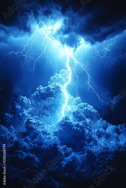 Fototapeta A blue sky with a lightning bolt in the middle of it