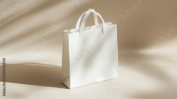 Fototapeta Minimalist white gift bag with clean lines in soft lighting