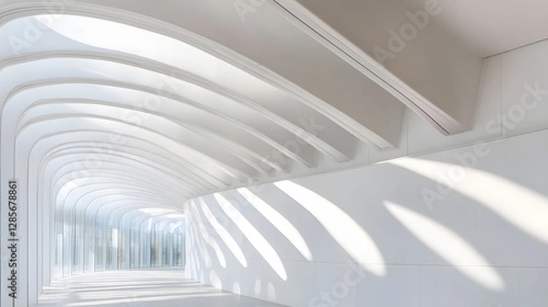 Fototapeta Elegant Curved Architecture in Sunlit Modern Minimalist Interior Hallway : Generative AI