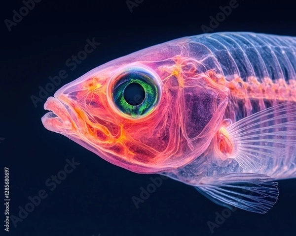 Fototapeta Close up of a Transparent Fish Skeleton Vibrant Anatomy Underwater Macro