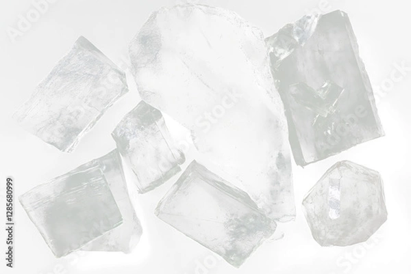 Fototapeta Collection of translucent, fractured, crystalline mineral specimens on Transparent Background .