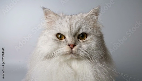 Fototapeta ソフトなグレー背景に優雅なペルシャ猫が穏やかな微笑みを浮かべ、落ち着いた雰囲気を醸し出す
