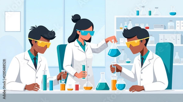 Fototapeta Flat Illustration of Research Laboratory with Scientists