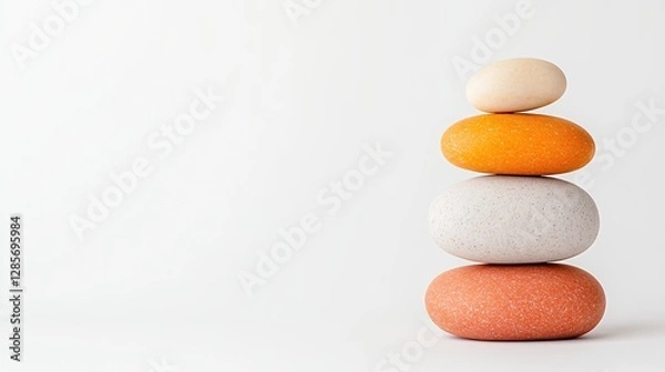 Obraz Balanced Stack Of Colorful Stones On White Background