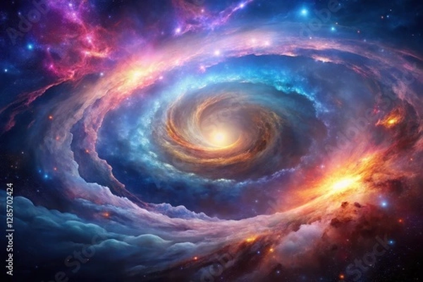 Fototapeta A Celestial Vortex Swirling Nebulae and Radiant Cosmic Dust in a Vibrant Universe