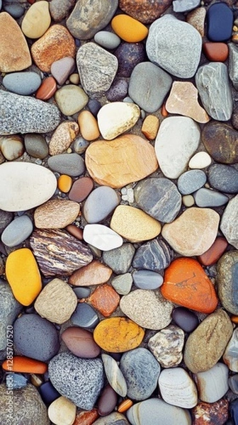 Fototapeta Colorful variety of smooth natural river stones in various shapes and sizes