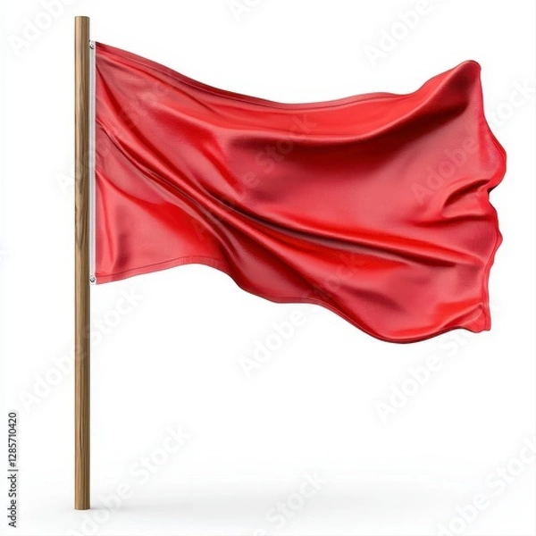 Fototapeta A bold red flag gracefully waving on a crisp white background creating a striking visual contrast