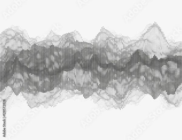 Fototapeta Segmented vector radio wave. Advanced digital music visualization. Detailed audio data analytics. Monochrome illustration of sound frequencies. Element of design.