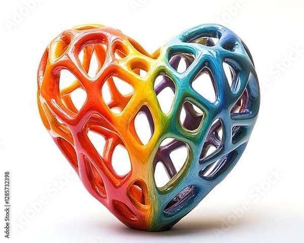 Fototapeta Rainbow colored heart shaped sculpture with many openings
