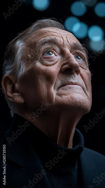 Fototapeta An elderly man looking up with an inquisitive and thoughtful expression