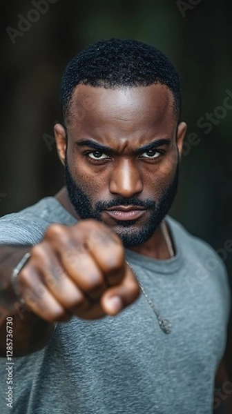 Fototapeta A Man Showing A Fist Toward The Camera