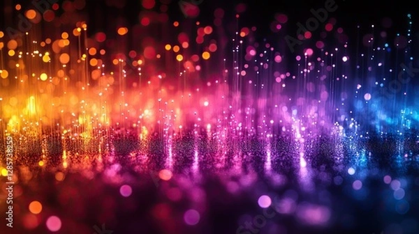 Fototapeta This vibrant display of fiber optic cables radiating colorful light against a black background showcases the beauty of technology and connectivity