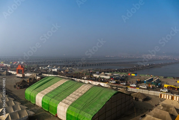 Obraz Expansive Riverside Tent Settlement