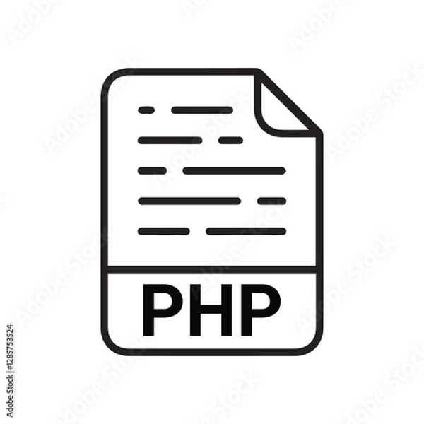 Obraz PHP fle format document icon symbol sign vector design black white color simple flat outline and black fill illustration collection isolated