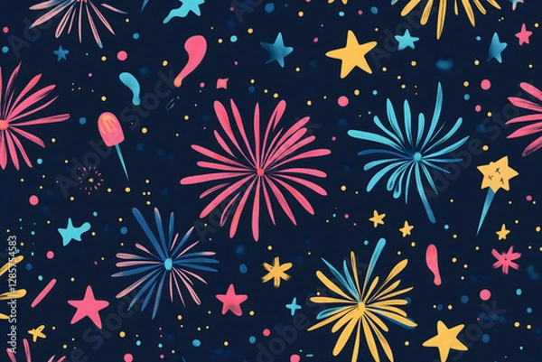 Fototapeta Festive Night Sky with Fireworks and Stars
