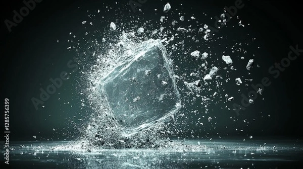 Fototapeta A black and white photo of a cube of water splashing out of it