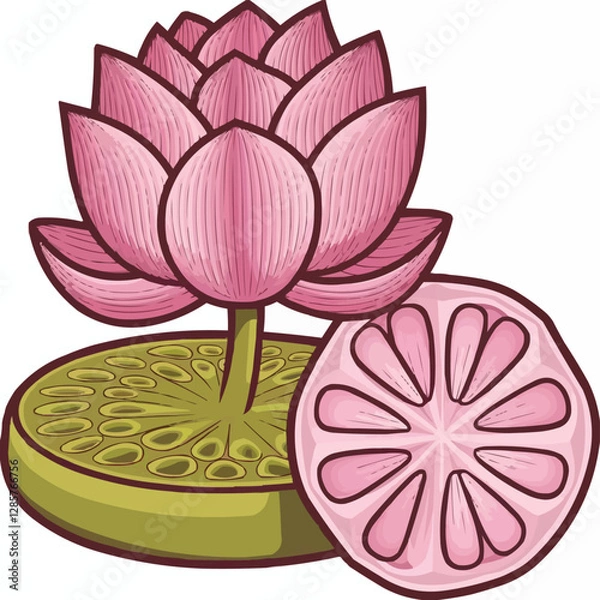 Obraz Pink Lotus Flower Vector Illustration