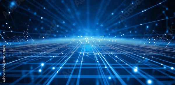Fototapeta A digital network of future technology, symbolizing speed and intelligence, with dreamy light effects in a modern data center.