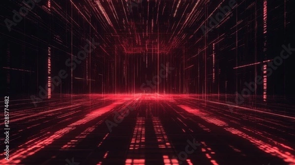 Fototapeta tunnel of red binary code background