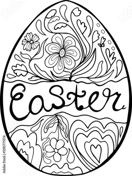 Fototapeta Easter egg doodle style. Happy easter hand drawn isolated on white background. Vector illustration.