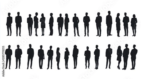 Fototapeta silhouette of a man , ladies work as businessman , stand with different reaction while in talking and chatting