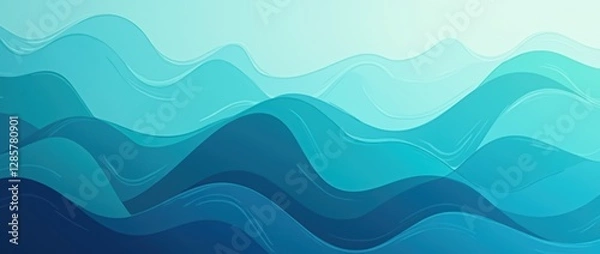 Fototapeta An abstract background with flowing wave-like patterns in shades of deep ocean blue and seafoam green. The design is fluid and dynamic