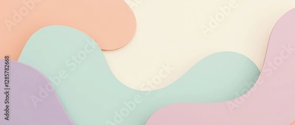 Fototapeta An abstract composition featuring organic, blob-like shapes in soft pastel colors like peach, mint, and lavender. The forms overlap and blend, creating a soothing and harmonious effect