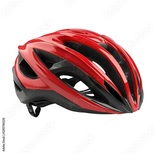 Fototapeta Red cycling helmet sleek design for safety and ventilation