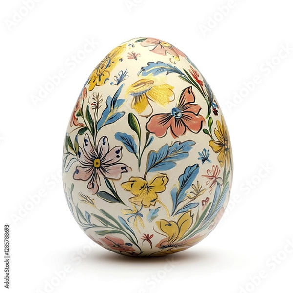 Fototapeta Decorative Easter egg with floral patterns on white background
