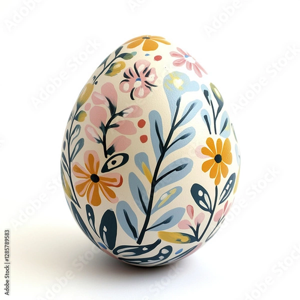 Fototapeta Colorful Easter egg with floral patterns on white background
