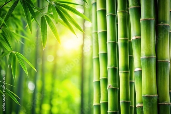 Fototapeta Green Bamboo on Lush Tropical Forest Background