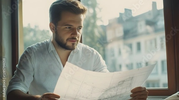 Obraz Project Manager read the construction project map