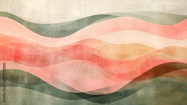 Fototapeta Serene Abstract Watercolor Painting With Wavy Gradient Colored Layers