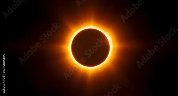 Fototapeta Eclipsed sun with fiery corona background. Celestial event casting dramatic shadows