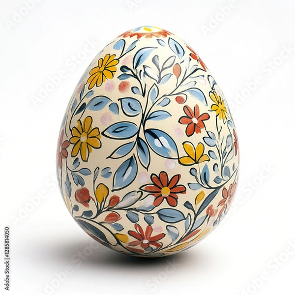 Fototapeta Colorful Easter egg with floral patterns on white background