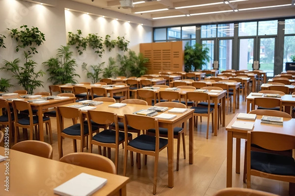 Fototapeta Modern Village School Classroom with Elegant Design and Abundant Natural Light