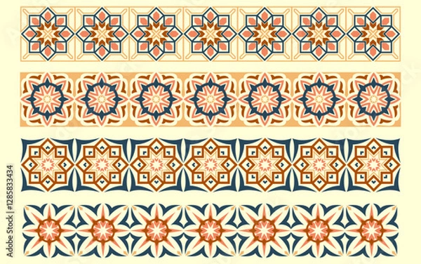 Fototapeta Islamic Architecture Inspired Border Patterns, Elegant Middle Eastern Patterned Strips