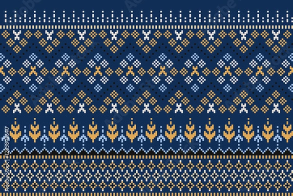 Fototapeta Knitting seamless patterns. Abstract geometric pattern design for wrapping paper, fabric pattern. Beautiful textile pattern for background or wallpaper. Decoration for Merry Christmas, Happy New Year.