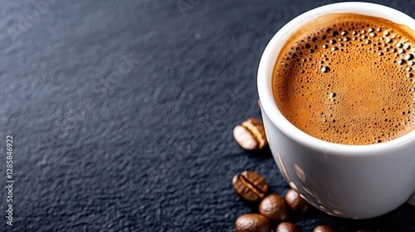 Fototapeta Espresso coffee on dark stone background. Possible use for drink advertisement