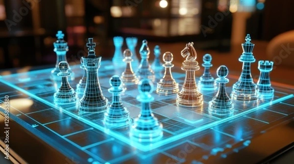 Obraz Futuristic Chess Game: Digital Strategy and Competition