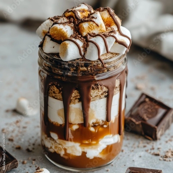 Fototapeta Gooey S'more Delight with Layer of Caramel and Marshmallows